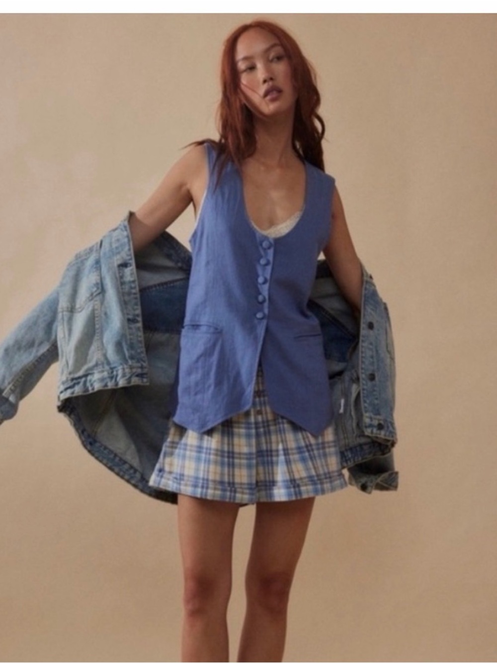 Free People Millie Vest Denim Blue XS NWT